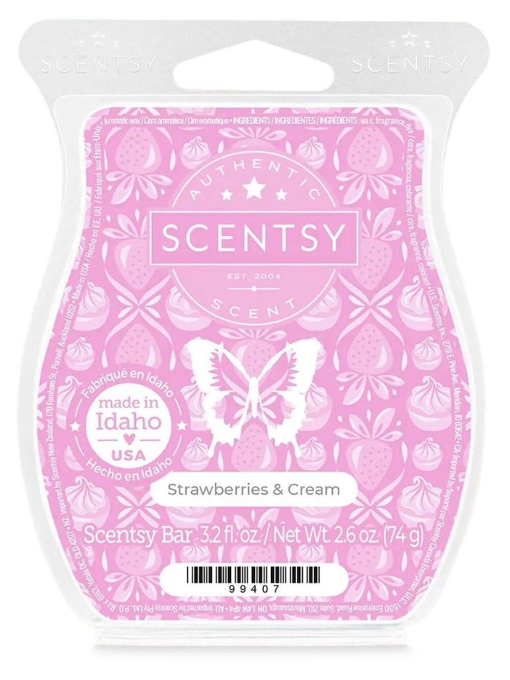 Scentsy STRAWBERRIES & CREAM Scented Wax Bar Melt New
